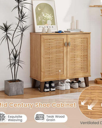 Giantex Shoe Cabinet with Doors, 4-Tier Farmhouse Shoe Storage Cabinet with 3 Adjustable Shelves