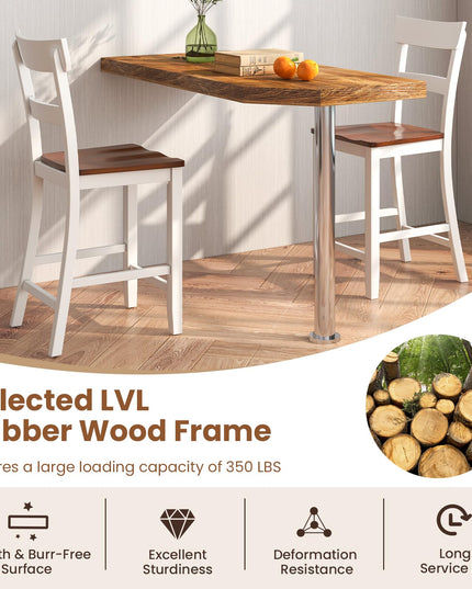 Giantex Wooden Bar Stools Counter Height Set of 2, 24.5" Farmhouse Wood Bar Dining Chairs