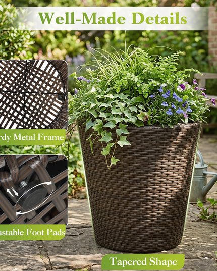 Giantex 15 Inch & 11.5 Inch Taper Rattan Planters with Drainage Holes and Saucers