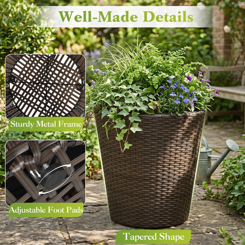 Giantex 15 Inch & 11.5 Inch Taper Rattan Planters with Drainage Holes and Saucers