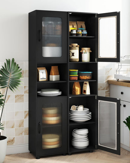 Giantex 67" Tall Narrow Freestanding Bathroom Storage Cabinet with 2 Fluted Doors