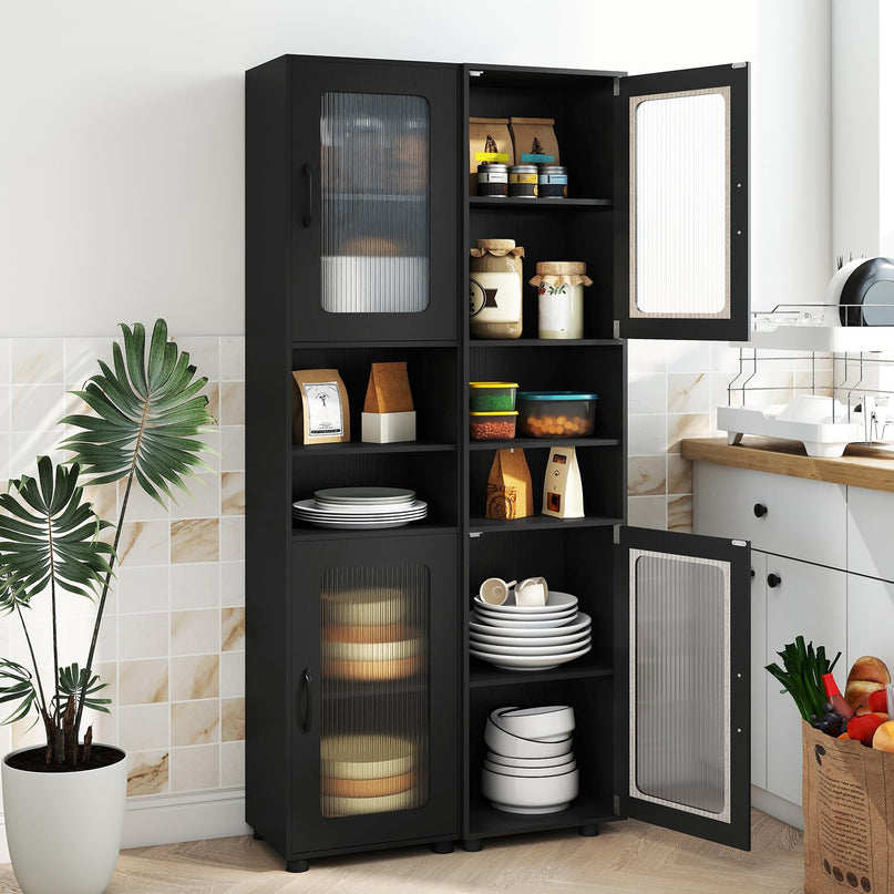Giantex 67" Tall Narrow Freestanding Bathroom Storage Cabinet with 2 Fluted Doors
