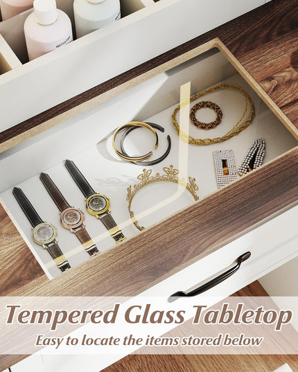 Glass Top Vanity Desk with Lighted Mirror