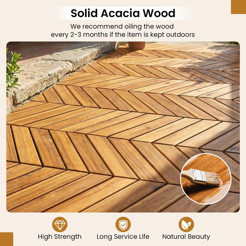 Giantex 30 PCS Acacia Wood Deck Tiles with Drainage Base