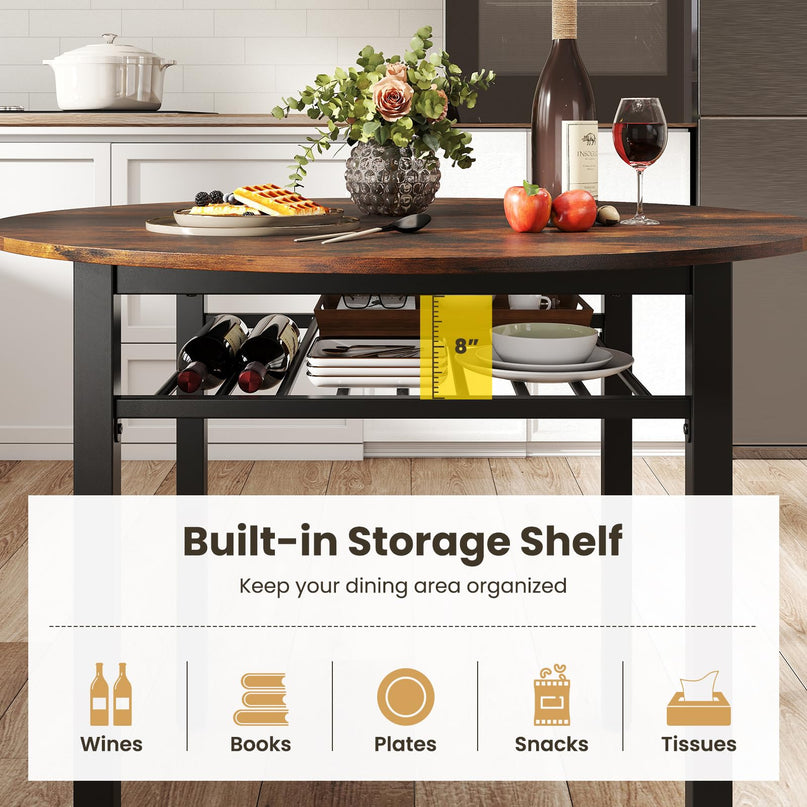 Giantex 40" Round Dining Table with Storage Shelf & Metal Frame