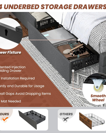 Giantex Bed Frame with LED Lights and 4 Drawers