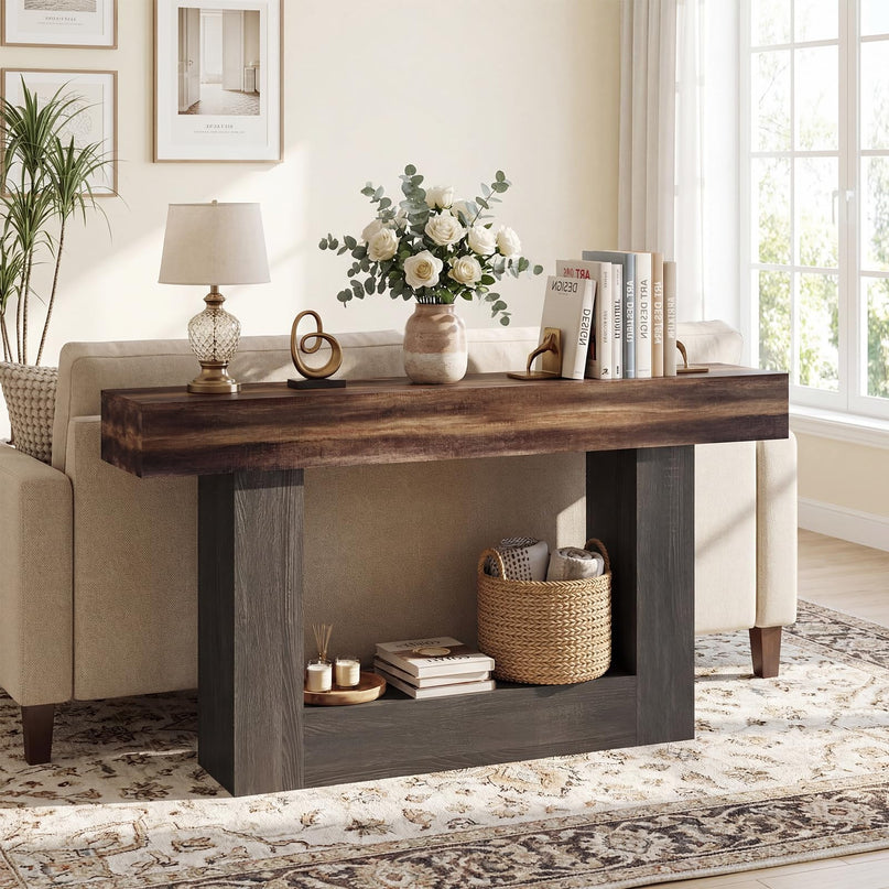 Console rustique Giantex de 160 cm avec étagère de rangement - Marron rustique