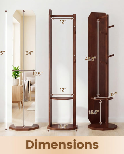 Miroir sur pied en bois Giantex 65,5" avec tringle à vêtements