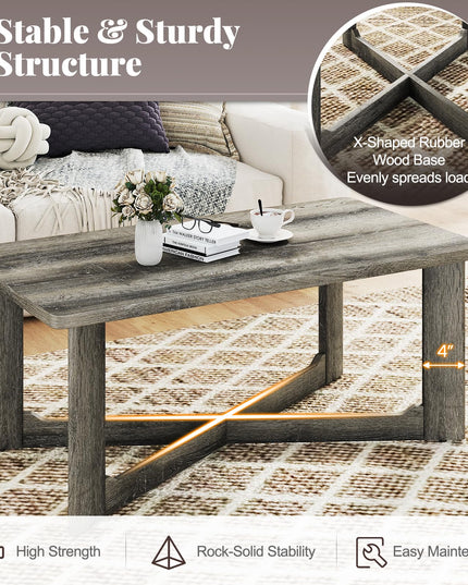 Giantex Farmhouse Wood Coffee Table for Reception Office