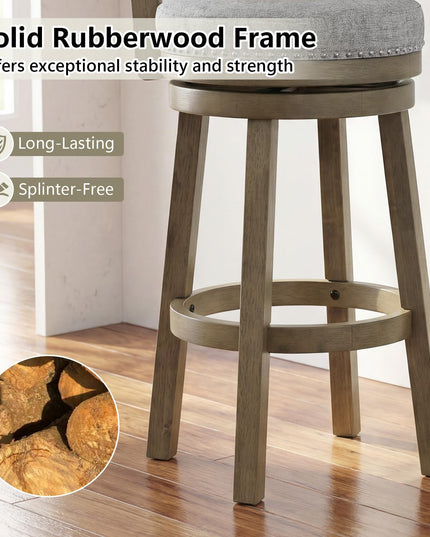 Giantex 31.5" Swivel Bar Height Stools with Linen Fabric Upholstered Seat & Back (2/4)