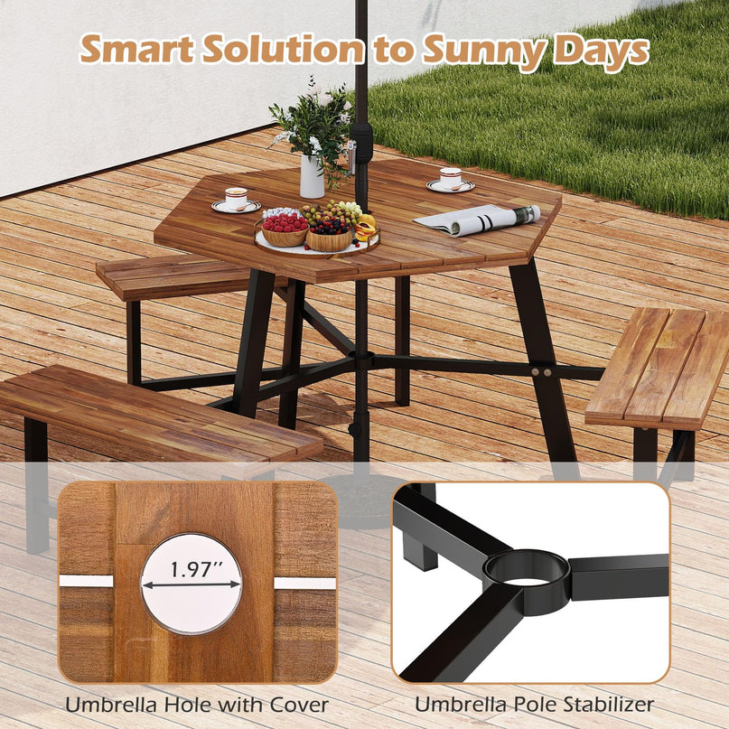 Giantex Picnic Table Bench Set for 6 for Front Porch Patio Lawn Garden