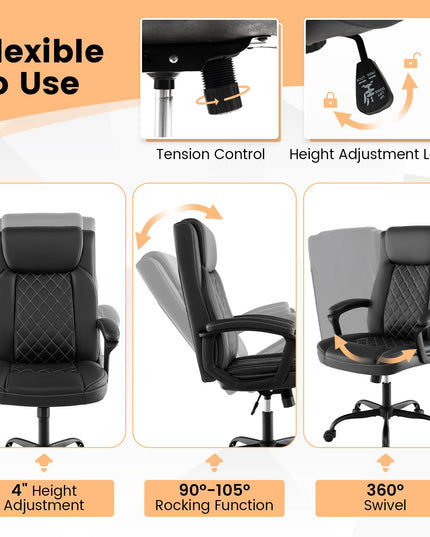 Giantex Executive Office Chair, Leather Like Desk Chair with Thick Headrest Cushion & Padded Armrests, Black
