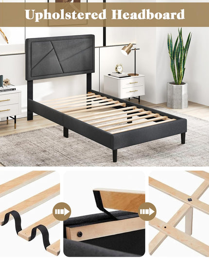 Modern Upholstered Platform Bed Frame with Geometric Tufting Headboard