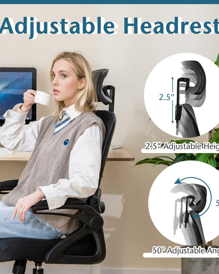 Giantex Ergonomic Mesh Office Chair, High Back Desk Chair with Adjustable Headrest, Lumbar Support