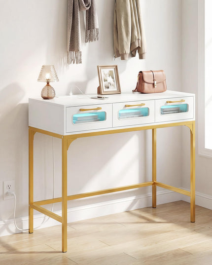 Giantex 35.5" Console Table with Charging Station & 3 Drawers