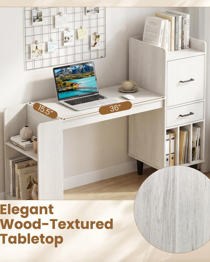 Giantex 59" Modern Computer Desk with Side Storage Shelves