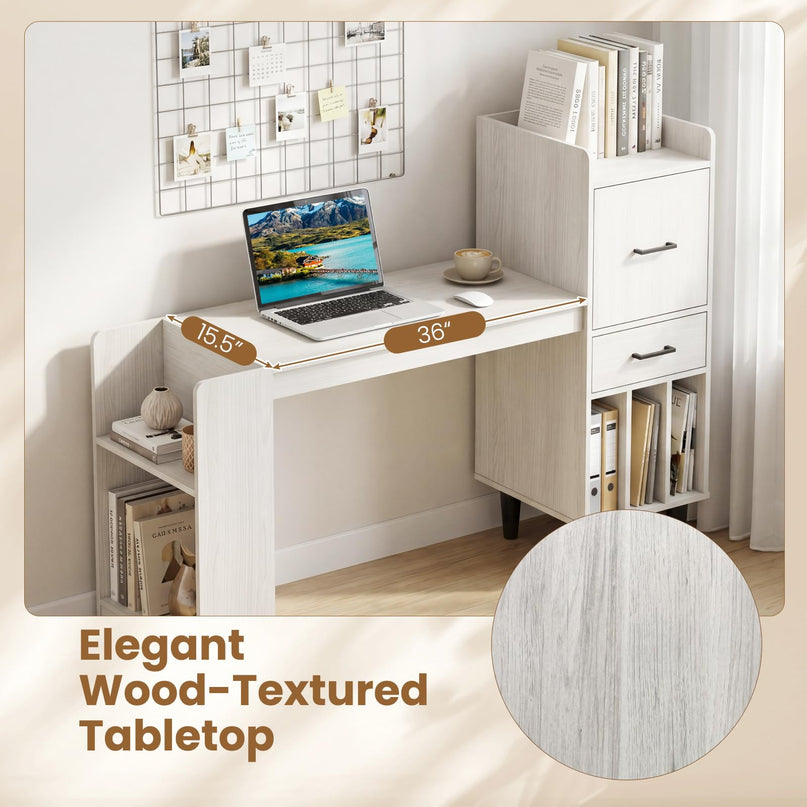 Giantex 59" Modern Computer Desk with Side Storage Shelves
