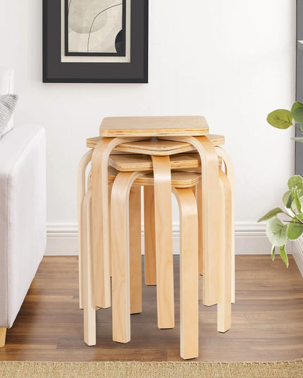 Stackable Wooden Stools Set of 4, Portable 18-Inch Height Backless School Stools