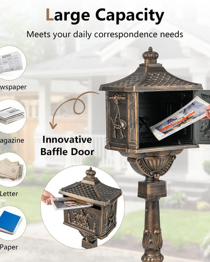 Cast Aluminum Mailbox with Post - Giantex