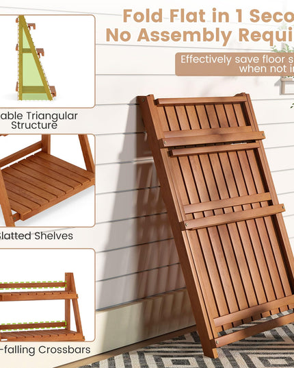 Giantex Foldable Ladder Plant Shelf for Garden Patio Balcony