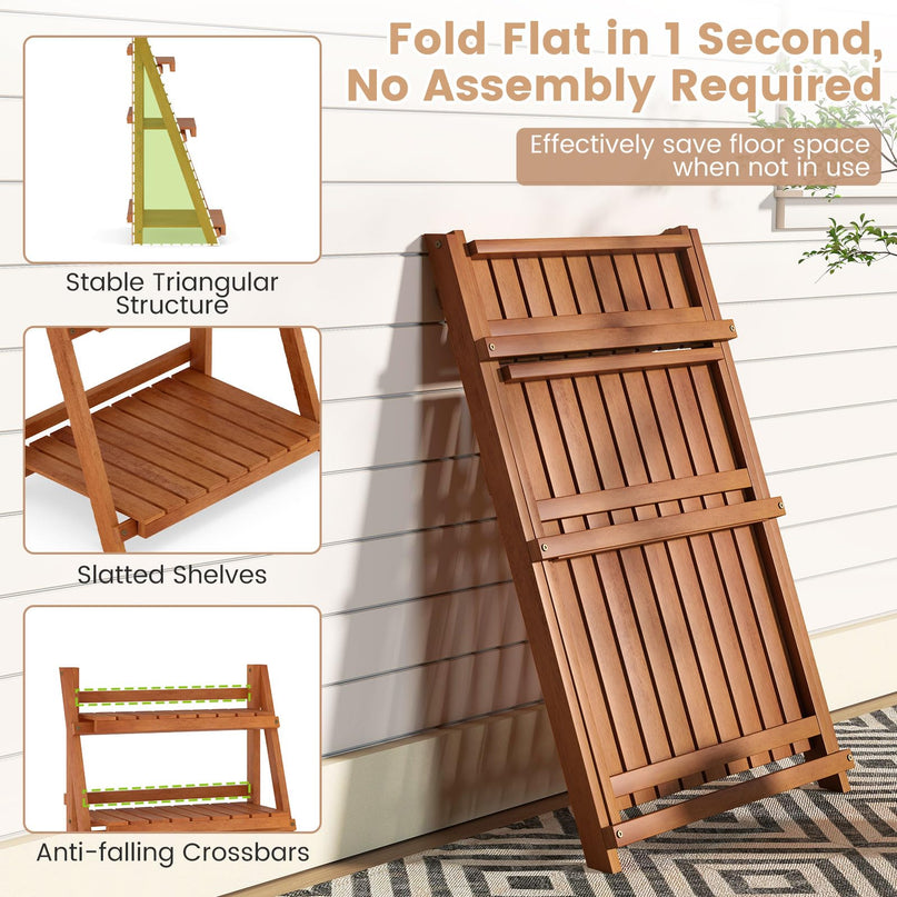 Giantex Foldable Ladder Plant Shelf for Garden Patio Balcony
