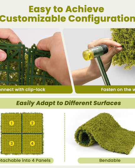 Giantex 12PCS 20" x 20" Grass Wall Panels Backdrop, Garden Privacy Fence Screen, 33.3 Sq.ft Artificial Moss Wall Panels