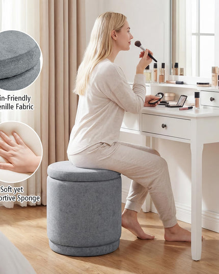 Giantex Round Ottoman with Storage Chenille Fabric Vanity Stool