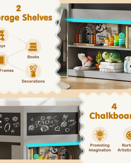 Giantex Low Loft Bed with LED Lights Wooden Twin Size Loft Bed（Twin with Light）