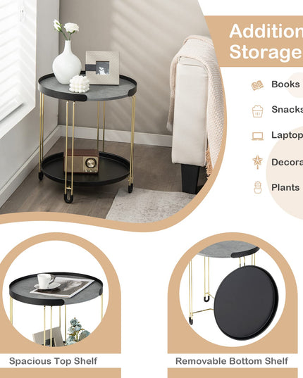 Giantex Modren Side Table, Faux Marble End Table with Golden Frame and Removable Tray