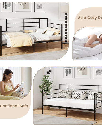 Giantex Metal Twin Daybed, Twin Size Platform Bed with High Headboard & Extra Support Leg