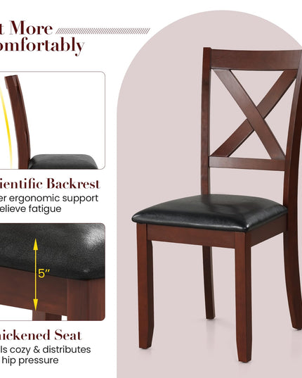 Giantex Wood Dining Chairs, Faux Leather Upholstered Dining Chairs with Rubber Wood Legs