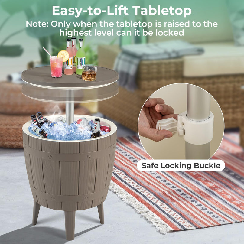 Giantex Cooler Side Table Outdoor - 10 Gallon Cooler Table with Drainage Plug, Adjustable Height