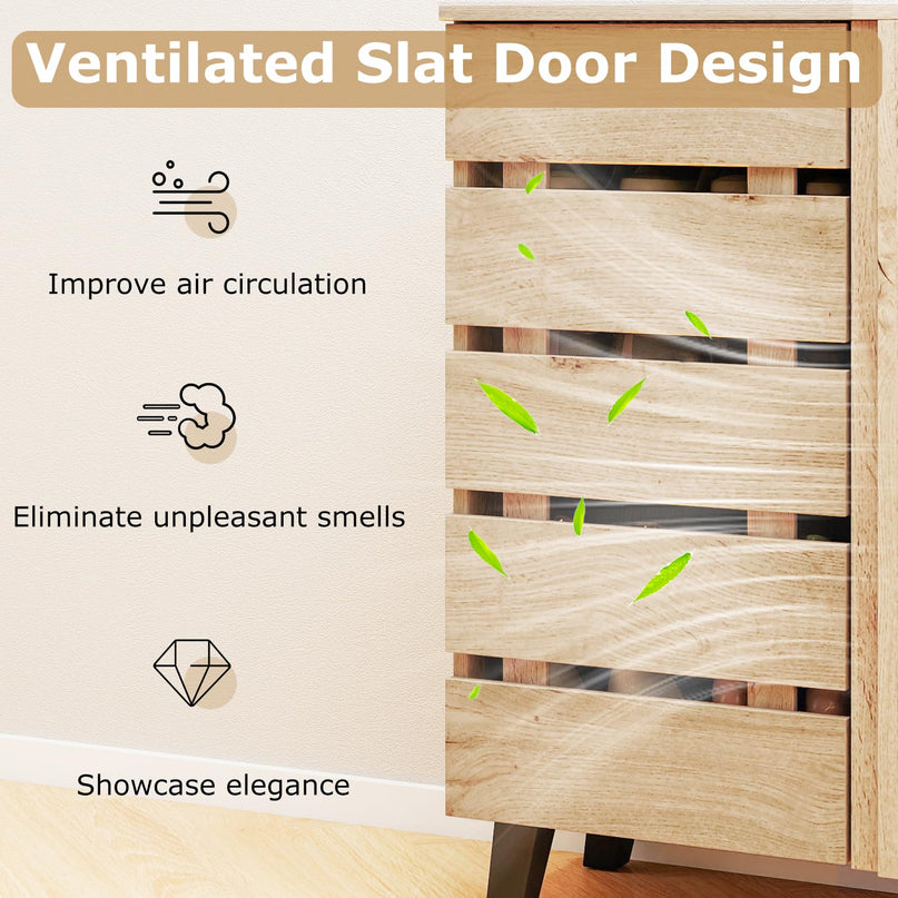 Giantex 4 Tier Farmhouse Shoe Rack Cabinet with 2 Slatted Doors & Removable Shelves