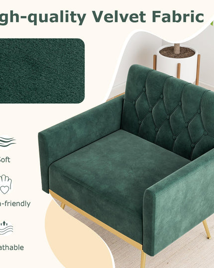 Giantex Modern Velvet Accent Chair Set of 1/2, Mid-Century Upholstered Single Sofa Chair w/Button Tufted Back