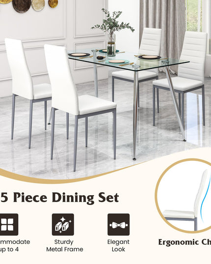 Giantex Dining Table Set for 4, Kitchen Table Chairs Set with 51” Rectangle Glass Dining Table