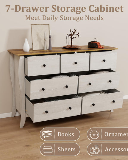 Giantex Storage Cabinet with Foldable & Detachable Fabric Drawers, Anti-Tipping Kit, 47” x 15” x 30.5” Farmhouse Floor Cabinet