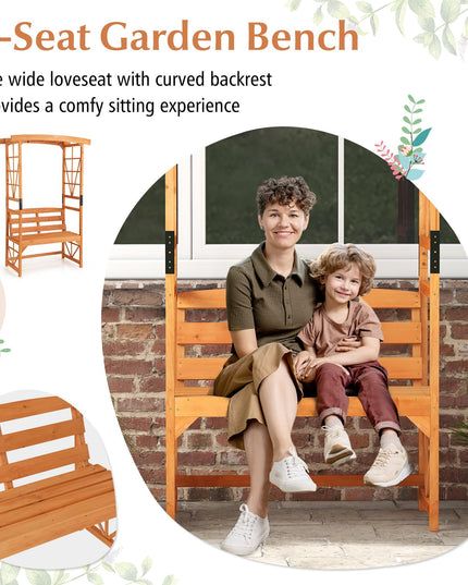 Giantex Garden Arbor with Bench - Wooden Garden Arch Trellis for Climbing Plants Vines, 2-Person Outdoor Bench