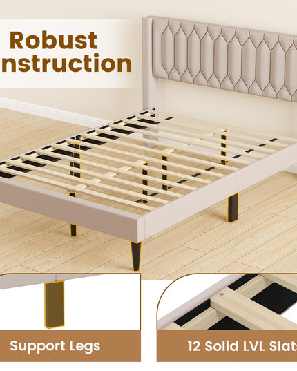 Giantex Queen Size Dutch Velvet Upholstered Platform Bed with Wingback Headboard