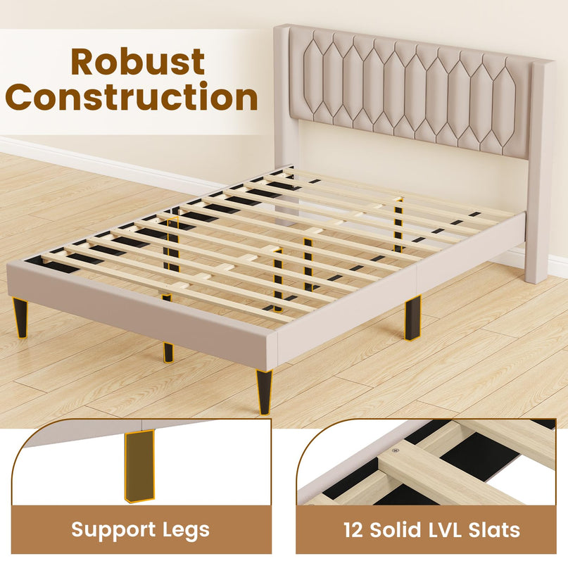 Giantex Queen Size Dutch Velvet Upholstered Platform Bed with Wingback Headboard