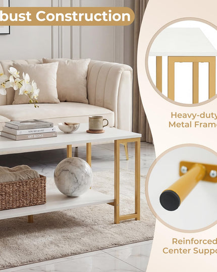 Giantex 2-Tier Coffee Table with Storage with Heavy-Duty Metal Frame