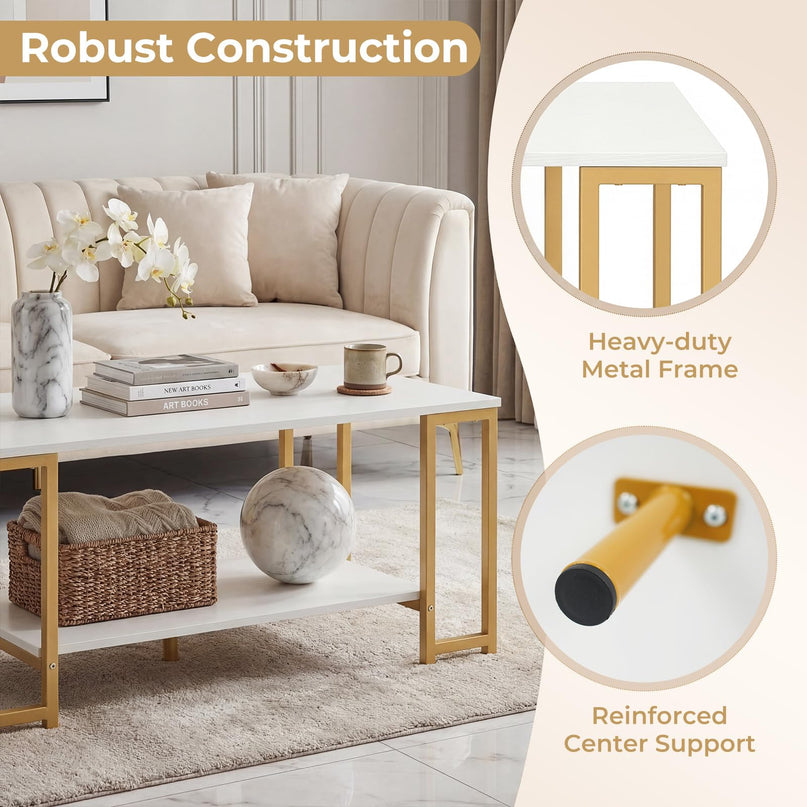 Giantex 2-Tier Coffee Table with Storage with Heavy-Duty Metal Frame