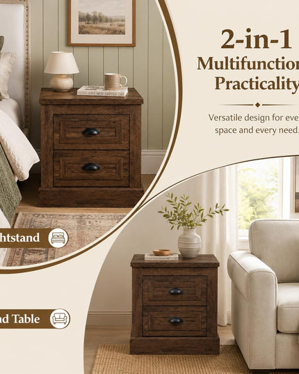 GIANTEX Farmhouse Nightstand 2-Drawer End Tables