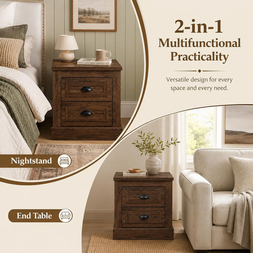 GIANTEX Farmhouse Nightstand 2-Drawer End Tables