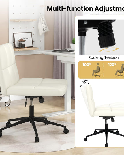 Giantex Criss Cross Chair with Wheels, PU Leather Cross Legged Office Chair, Height-adjustable Swivel Vanity Chair