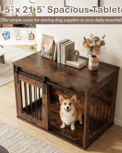 GIANTEX 80cm Dog Crate Furniture with Sliding Barn Door