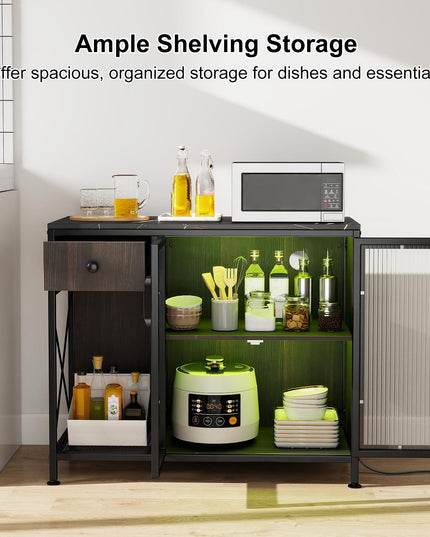 Giantex Buffet Sideboard with Power Outlets and LED Light