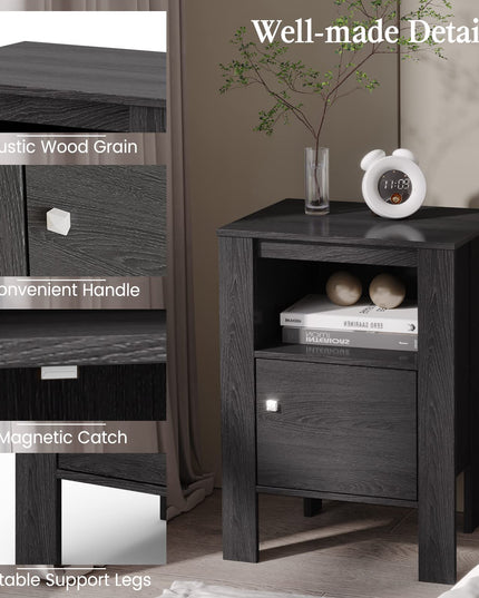 Giantex Farmhouse Nightstand Set of 2, Bedside Table w/Open Shelf & Cabinet