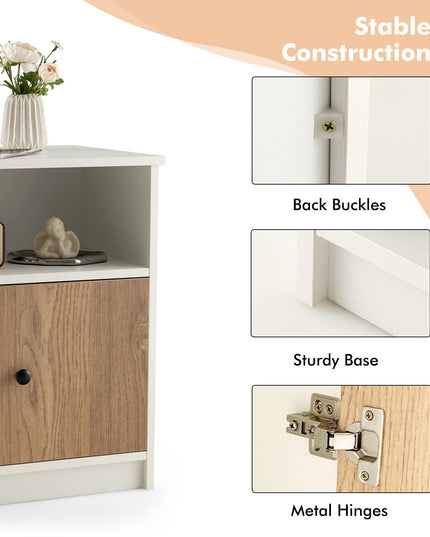 Giantex White Nightstand Set of 2, 25" Tall End Side Table with 1 Door & 2 Open Shelves