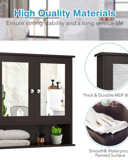 Giantex Medicine Cabinet, Bathroom Wall Cabinet with 2 Mirrored Doors, Adjustable Shelf