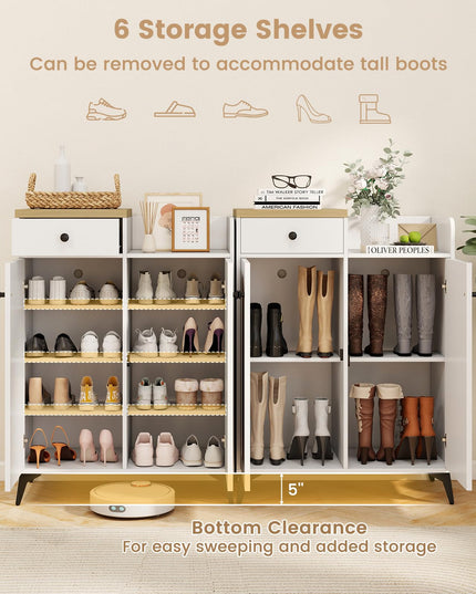 Giantex Shoe Cabinet with Doors, 6-Tier Shoe Organizer Cabinet with Drawer